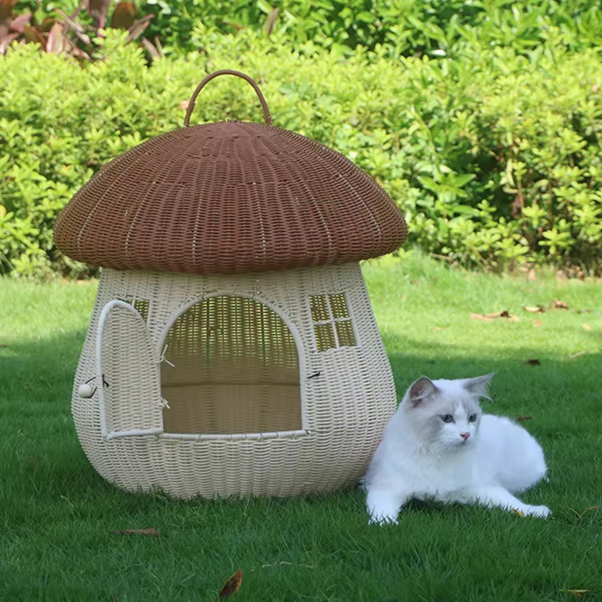 Rattan Mushroom Cat House Bed