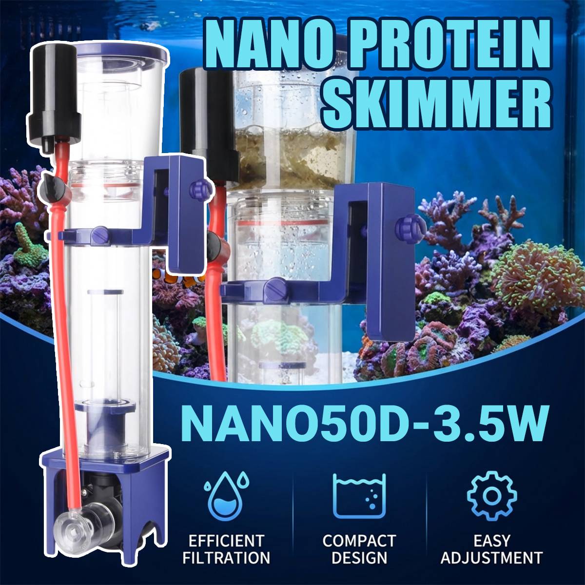 Nano Reef Protein Skimmer 50D - AE Egg Divider for Marine Tanks