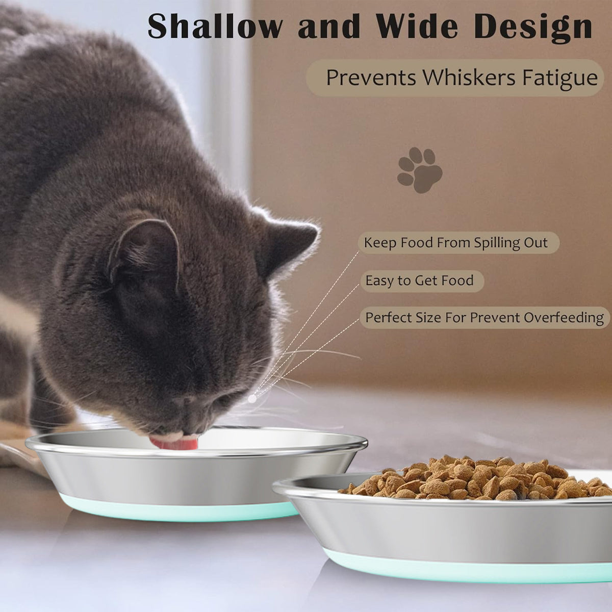 Anti-Slip Pet Dish with Stainless Steel Cat Bowl Design for Clean Feeding