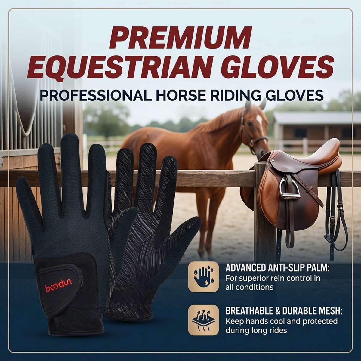 Equestrian Riding Gloves - Bolton Wear-Resistant Non-Slip (L-XL)