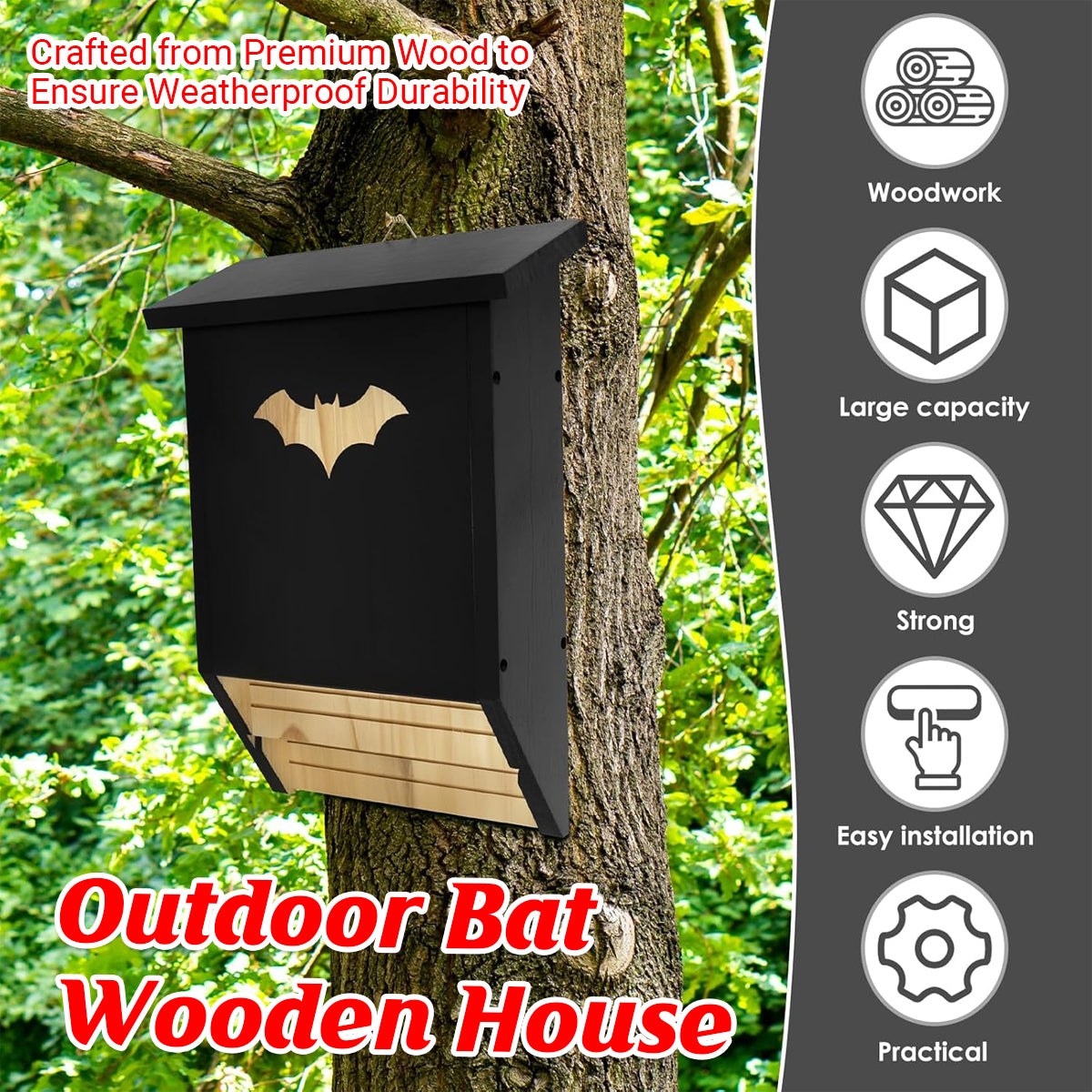 Outdoor Wooden Bat House Weatherproof Cedar Bat Shelter