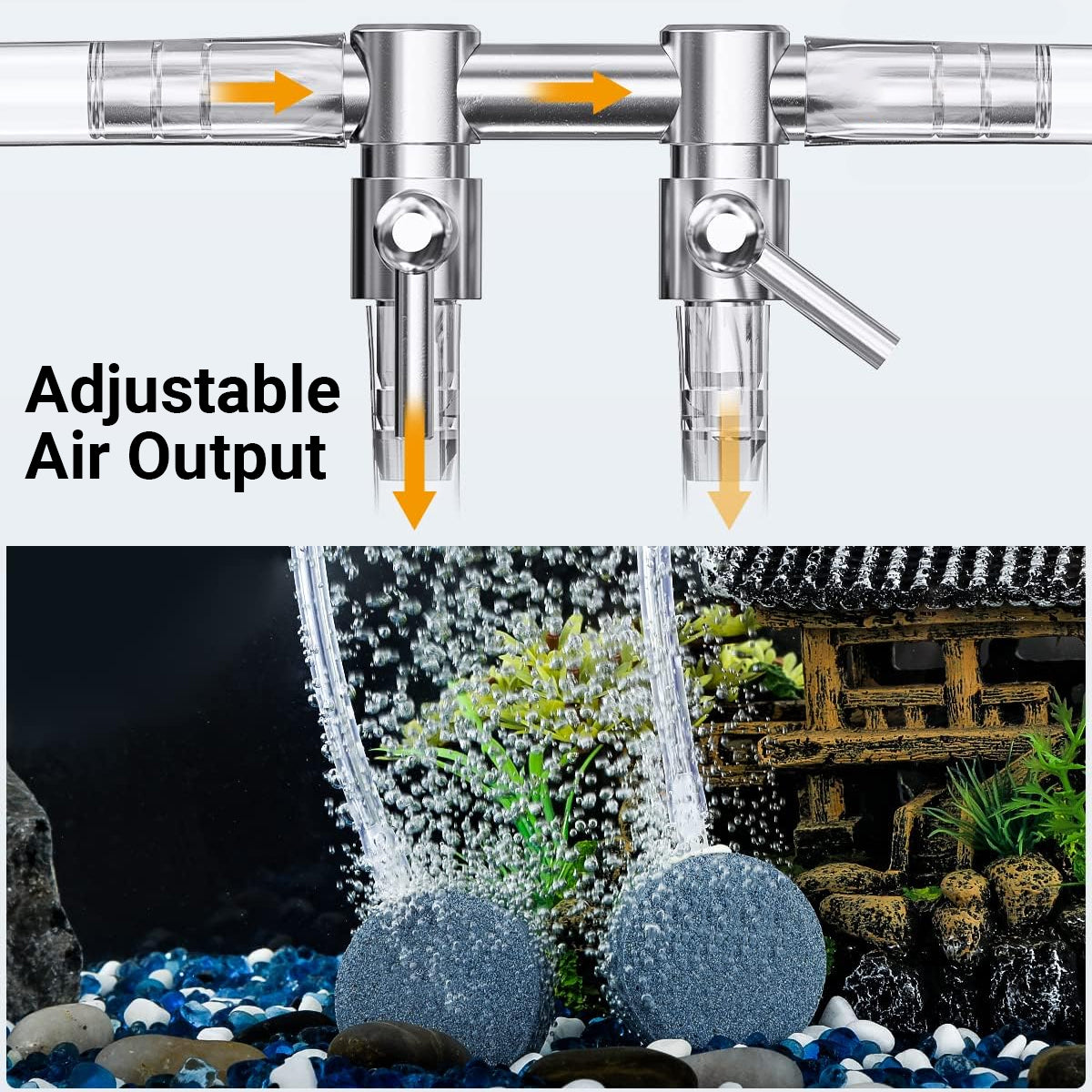 Aquarium Oxygen Pump Set for Fish Tank with Air Stone Silent Durable Adjustable