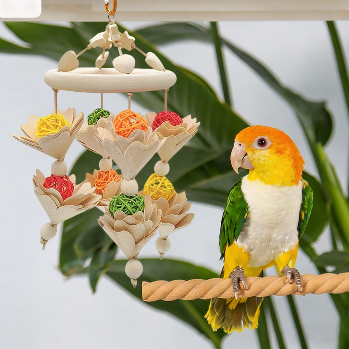 Hanging Wooden Parrot Chew Toy