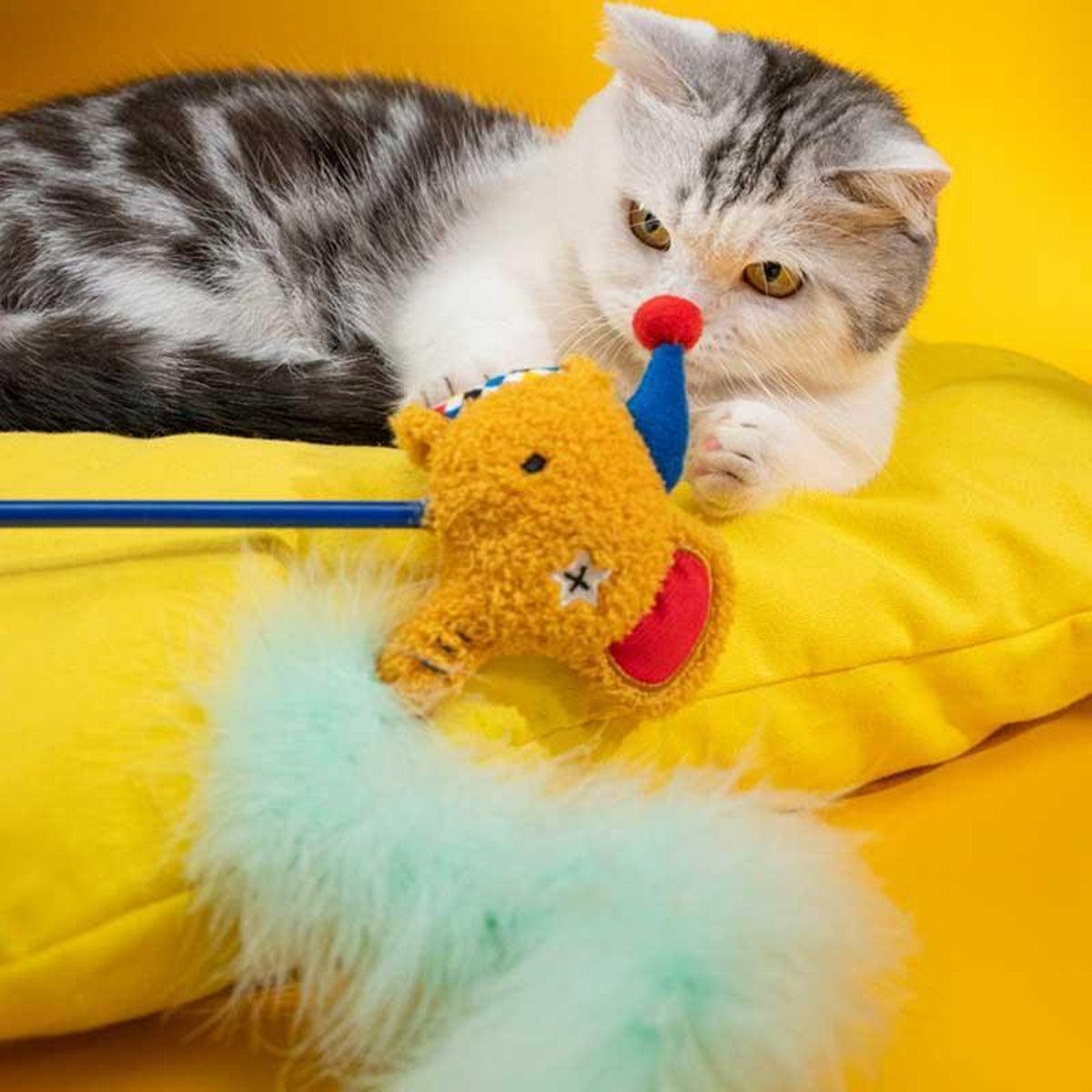 Interactive Cat Wand Toy Feather & Bell Teaser Stick for Playtime