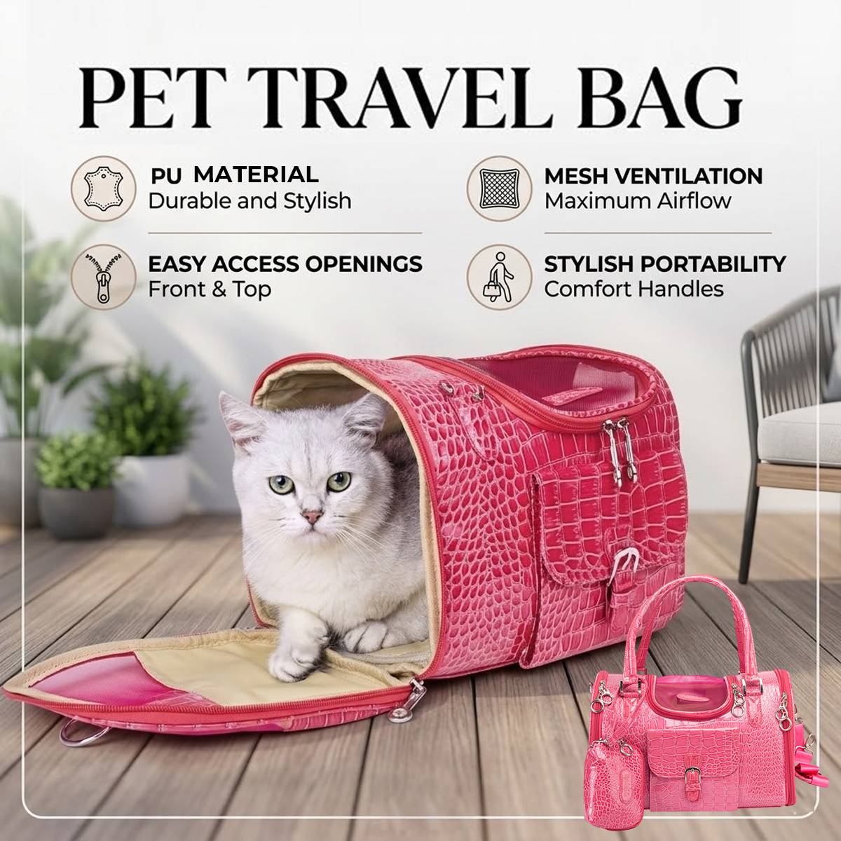 PU Pet Travel Bag With Ventilation Window