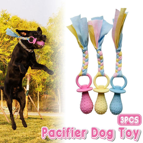 Colourful pacifier-style dog chew toy set for small dogs


