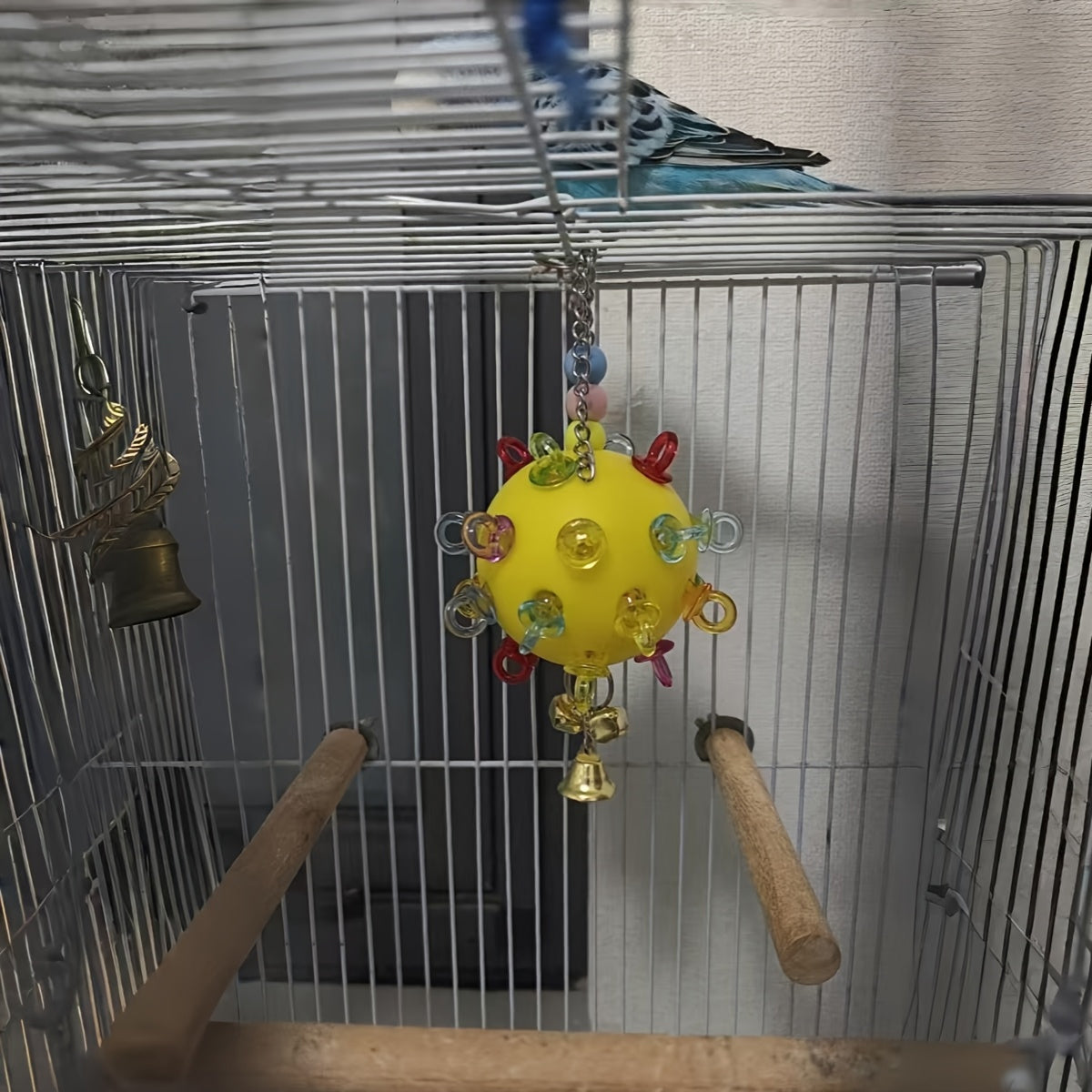 Durable Acrylic Parrot Toy With Bells & Rings For Small Birds
