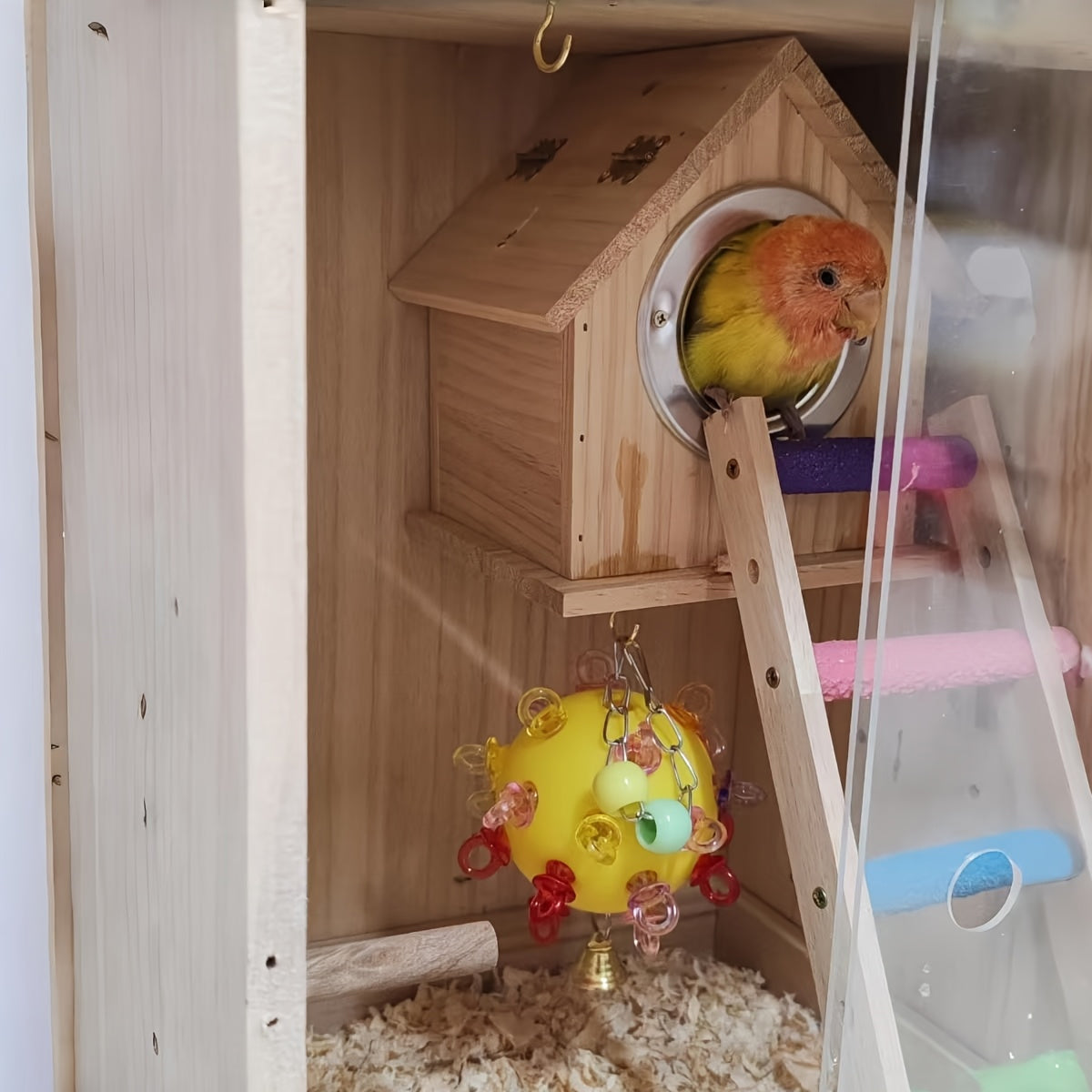Durable Acrylic Parrot Toy With Bells & Rings For Small Birds