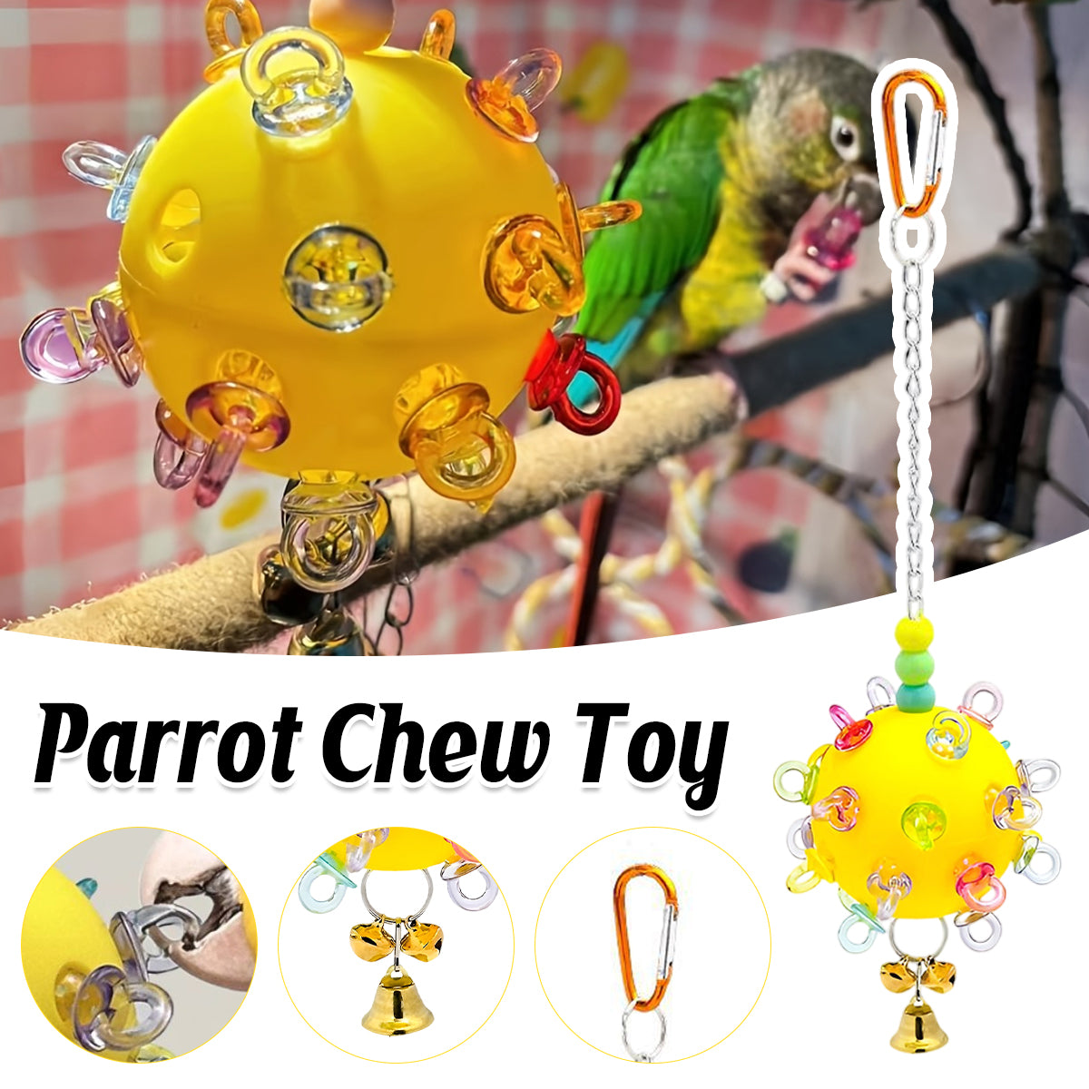 Durable Acrylic Parrot Toy With Bells & Rings For Small Birds