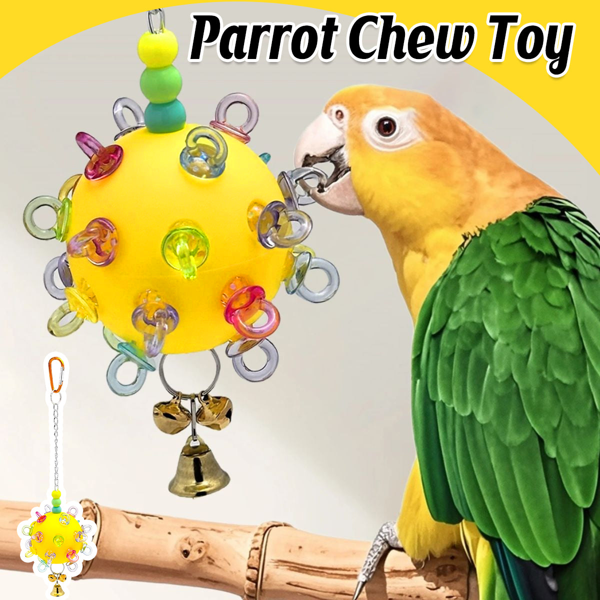 Durable Acrylic Parrot Toy With Bells & Rings For Small Birds