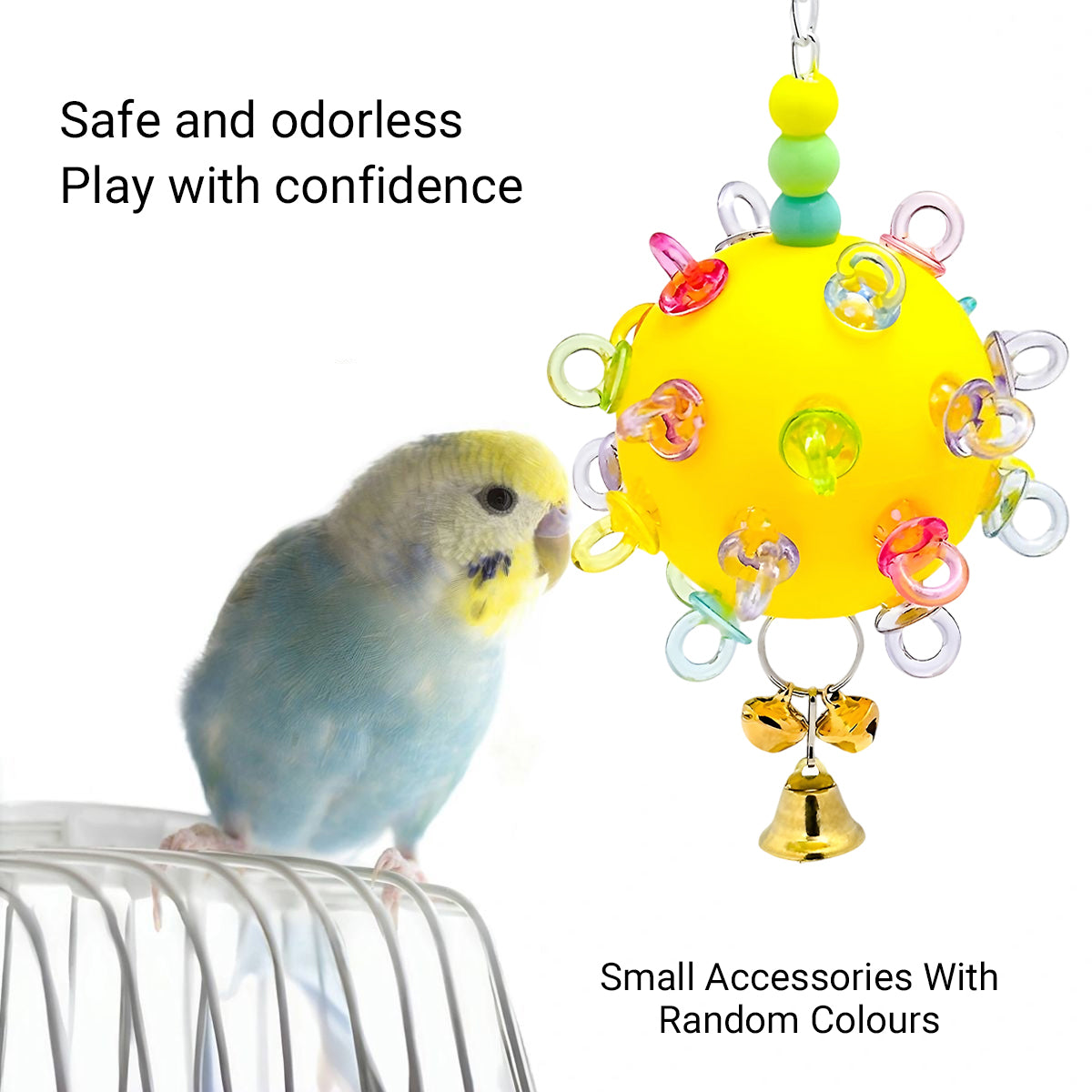 Durable Acrylic Parrot Toy With Bells & Rings For Small Birds