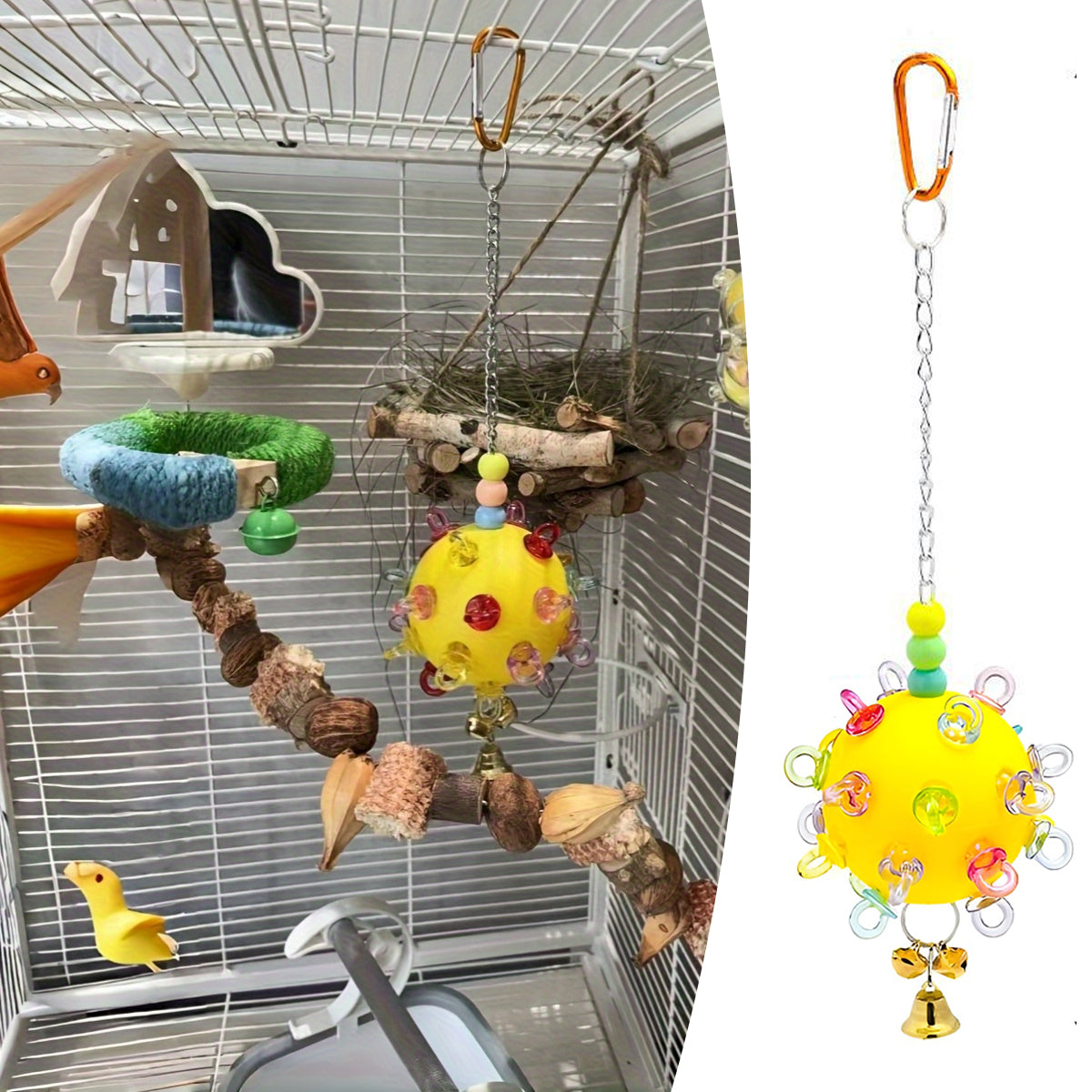 Durable Acrylic Parrot Toy With Bells & Rings For Small Birds