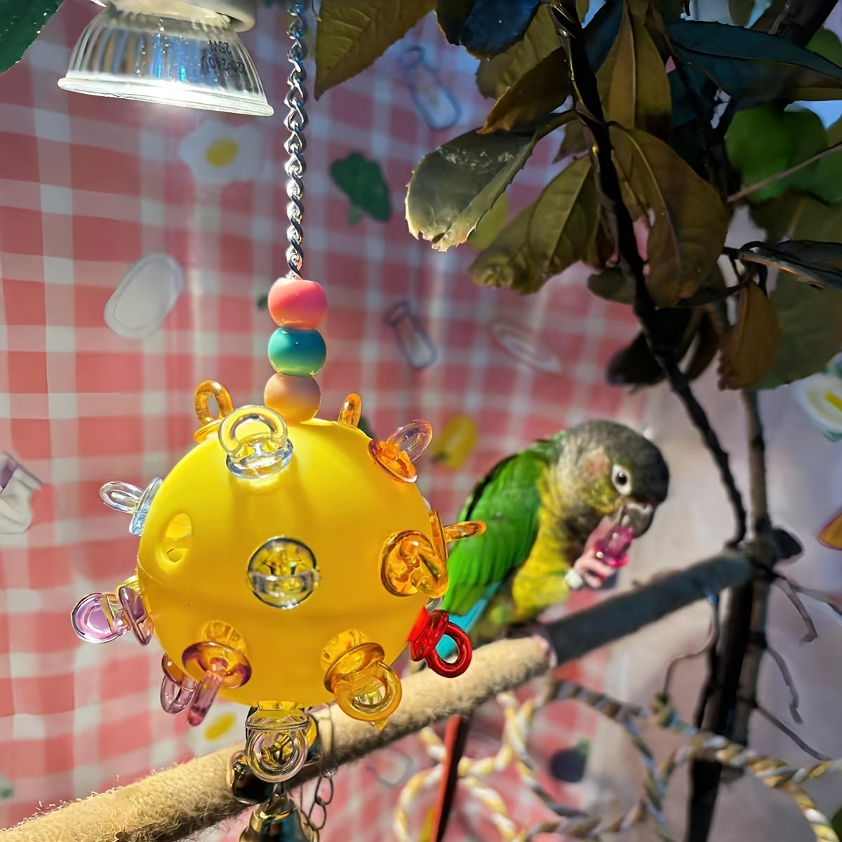 Durable Acrylic Parrot Toy With Bells & Rings For Small Birds