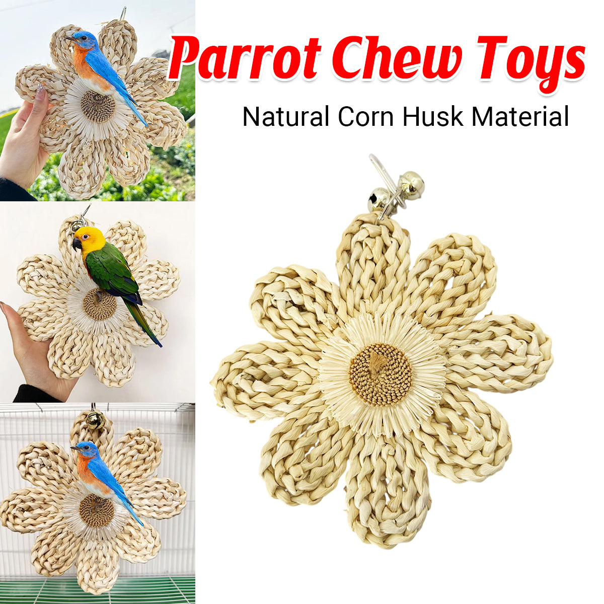 Parrot Chew Toy Natural Corn Husk Flower Hanging Toy