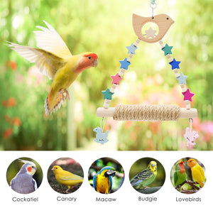 Wooden Parrot Swing Toy With Rope Perch