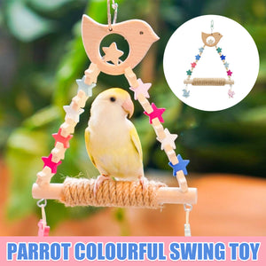 Wooden Parrot Swing Toy With Rope Perch
