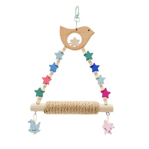 Wooden Parrot Swing Toy With Rope Perch