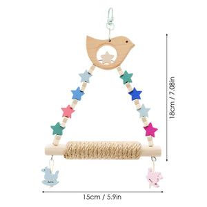 Wooden Parrot Swing Toy With Rope Perch