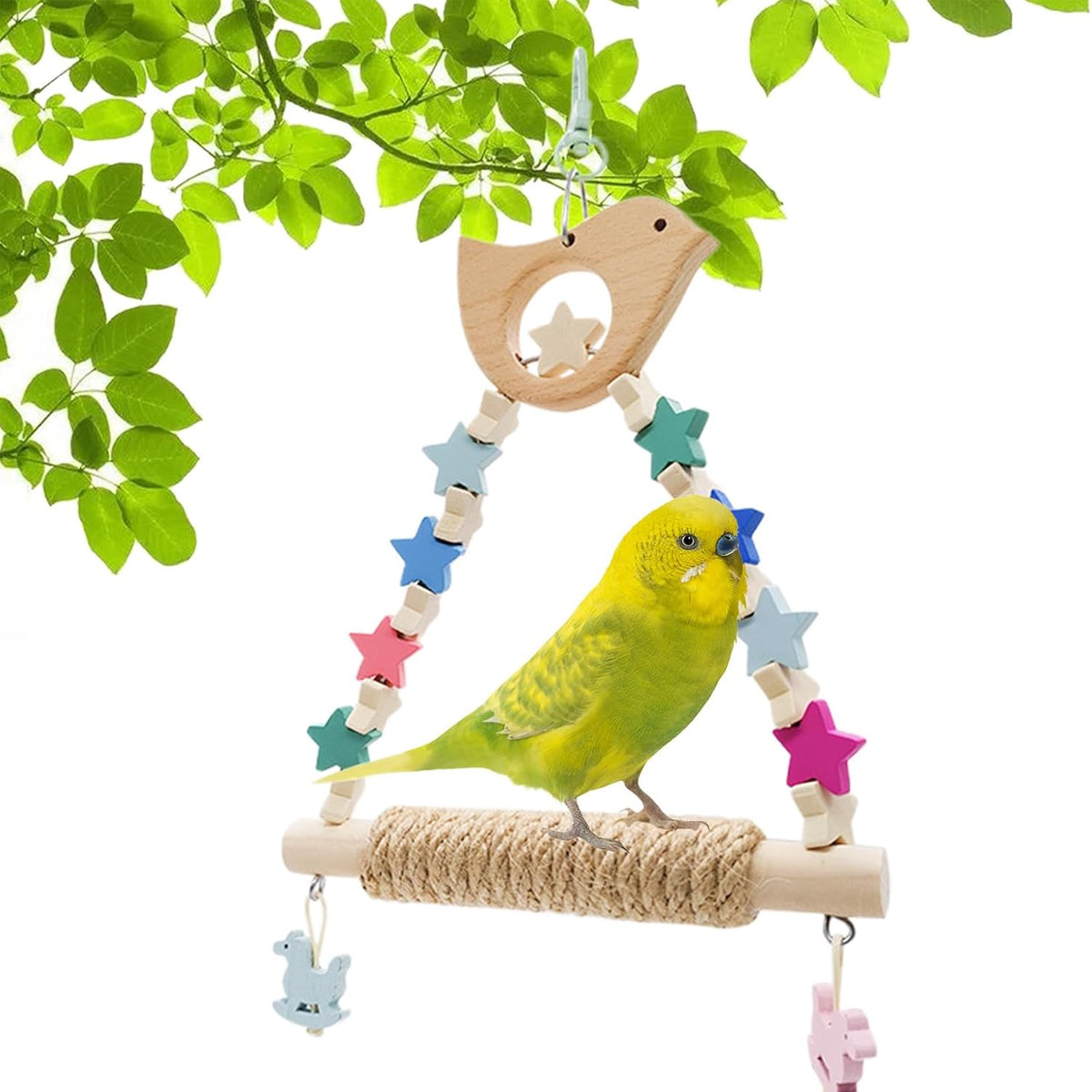 Wooden Parrot Swing Toy With Rope Perch