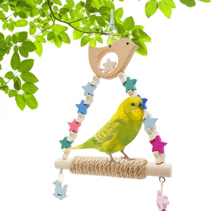 Wooden Parrot Swing Toy With Rope Perch