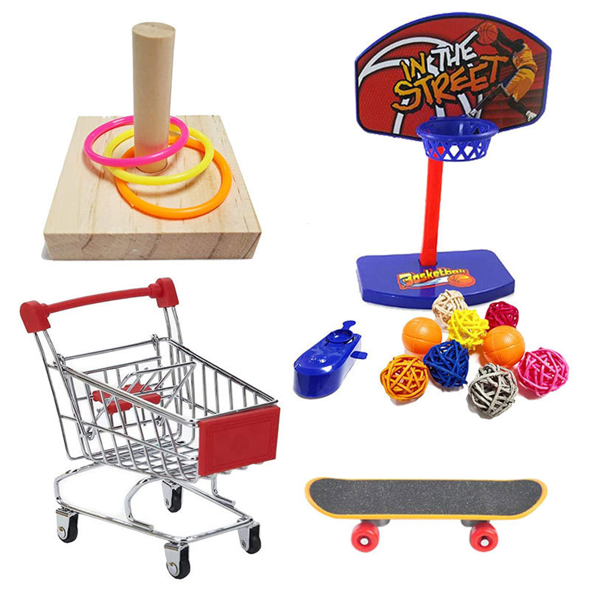 4pcs Parrot Toy Suit Educational Trolley Ring Training Bird Supplies