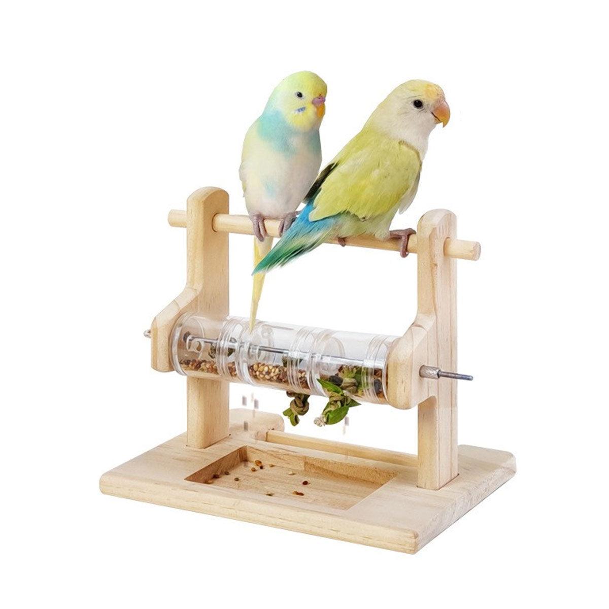 Interactive Wooden Parrot Feeding Stand Toy