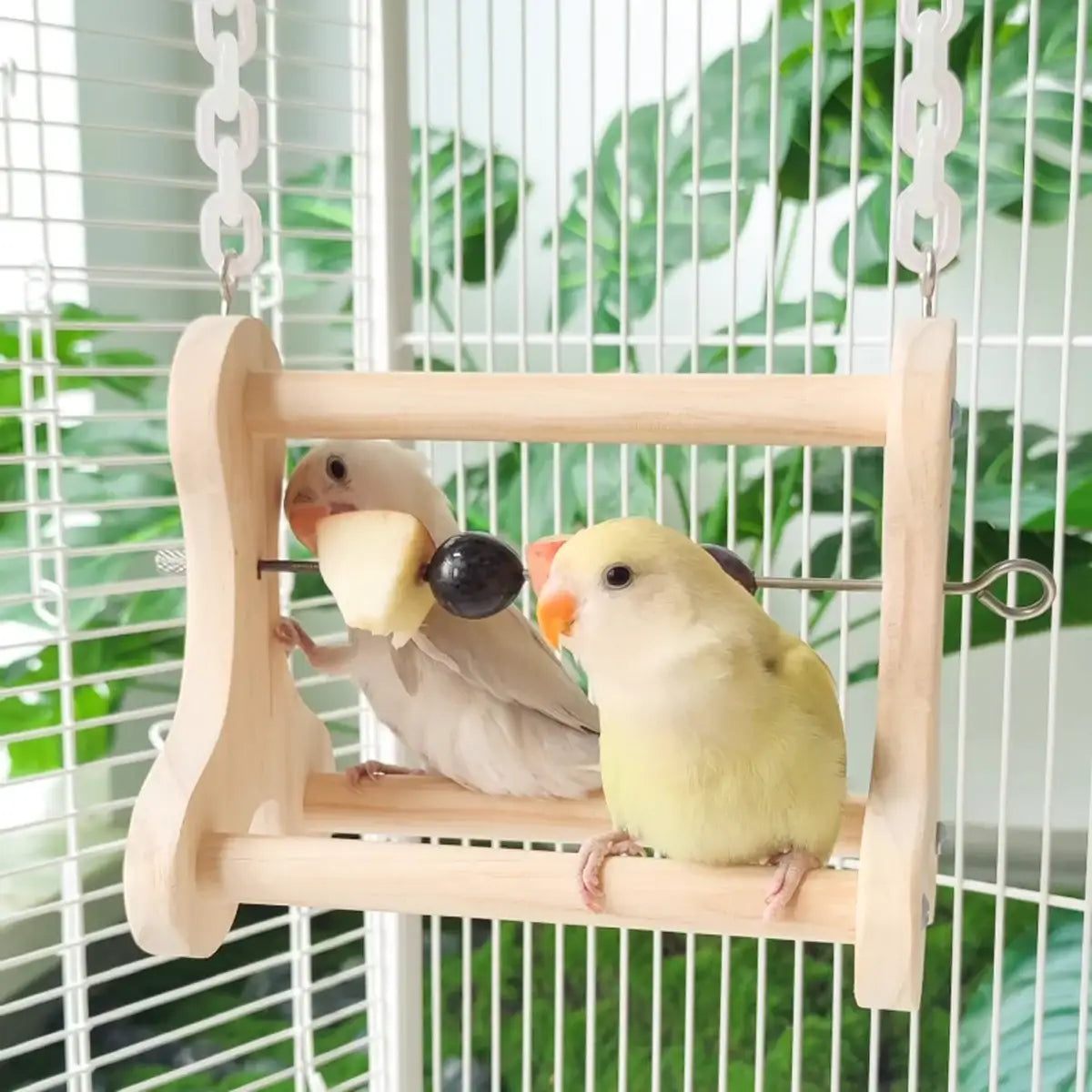 Hanging Wooden Bird Stand with Stainless Steel Fruit Fork