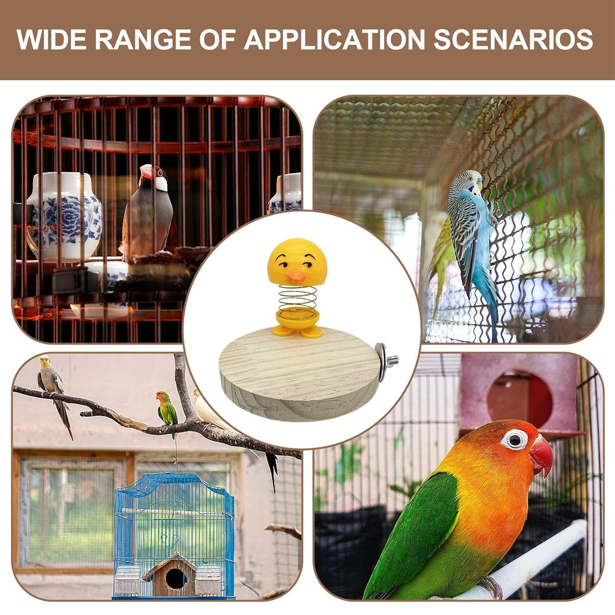 Parrot Bird Toys Wooden Bird Cage Platform With Spring Toy