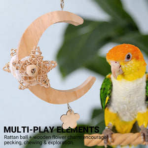 Parrot Moon Swing Wooden Bird Perch Toy