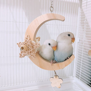 Parrot Moon Swing Wooden Bird Perch Toy