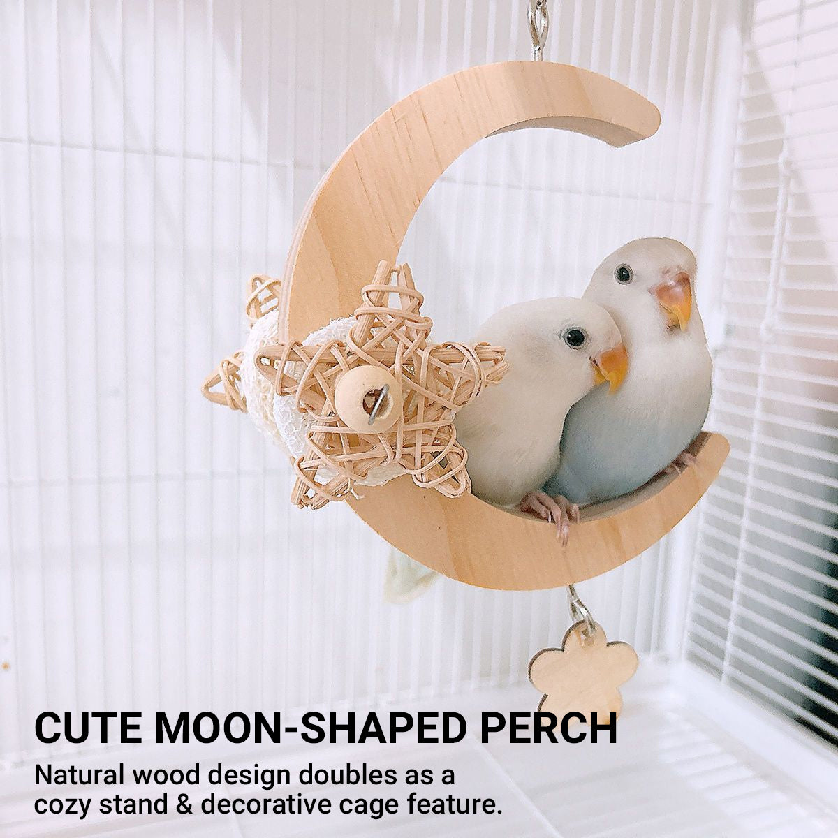 Parrot Moon Swing Wooden Bird Perch Toy