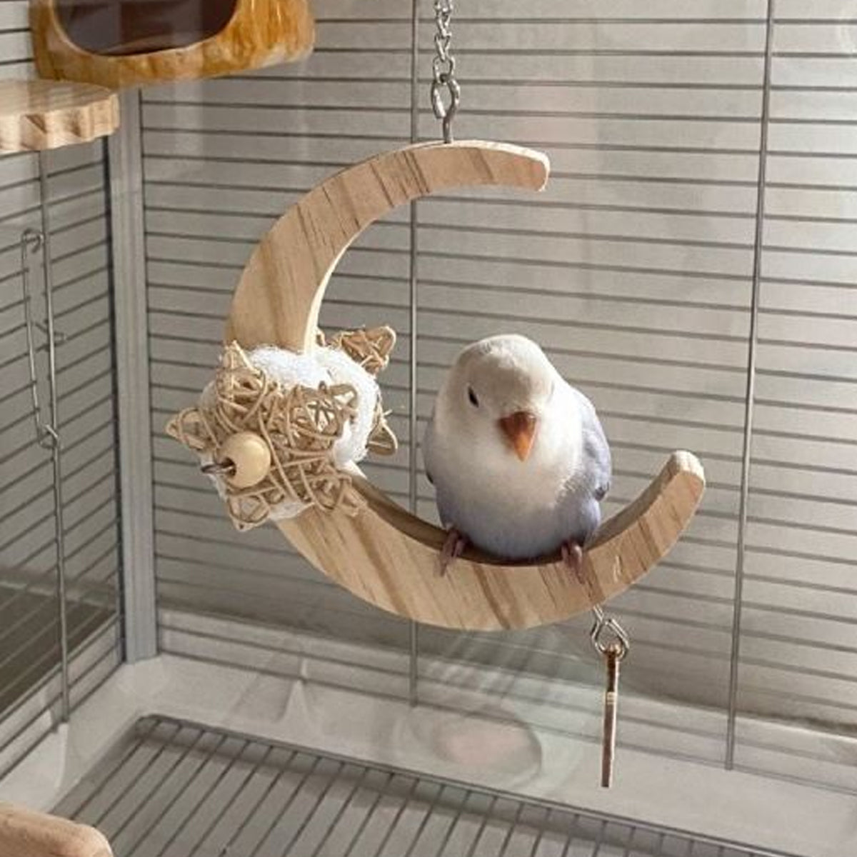 Parrot Moon Swing Wooden Bird Perch Toy