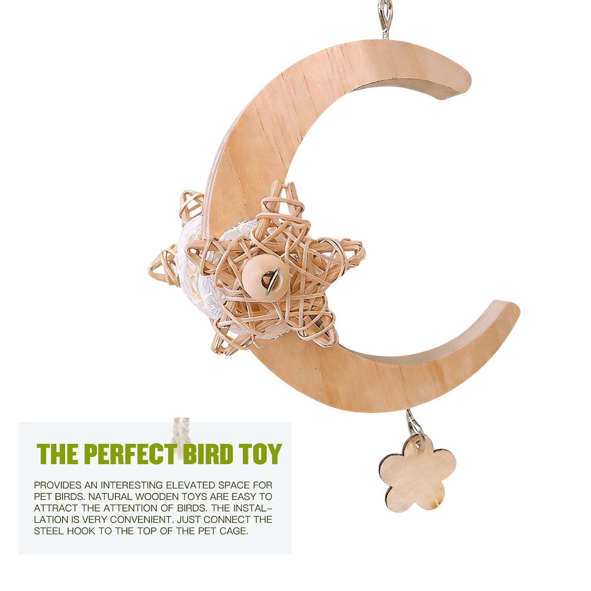 Parrot Moon Swing Wooden Bird Perch Toy