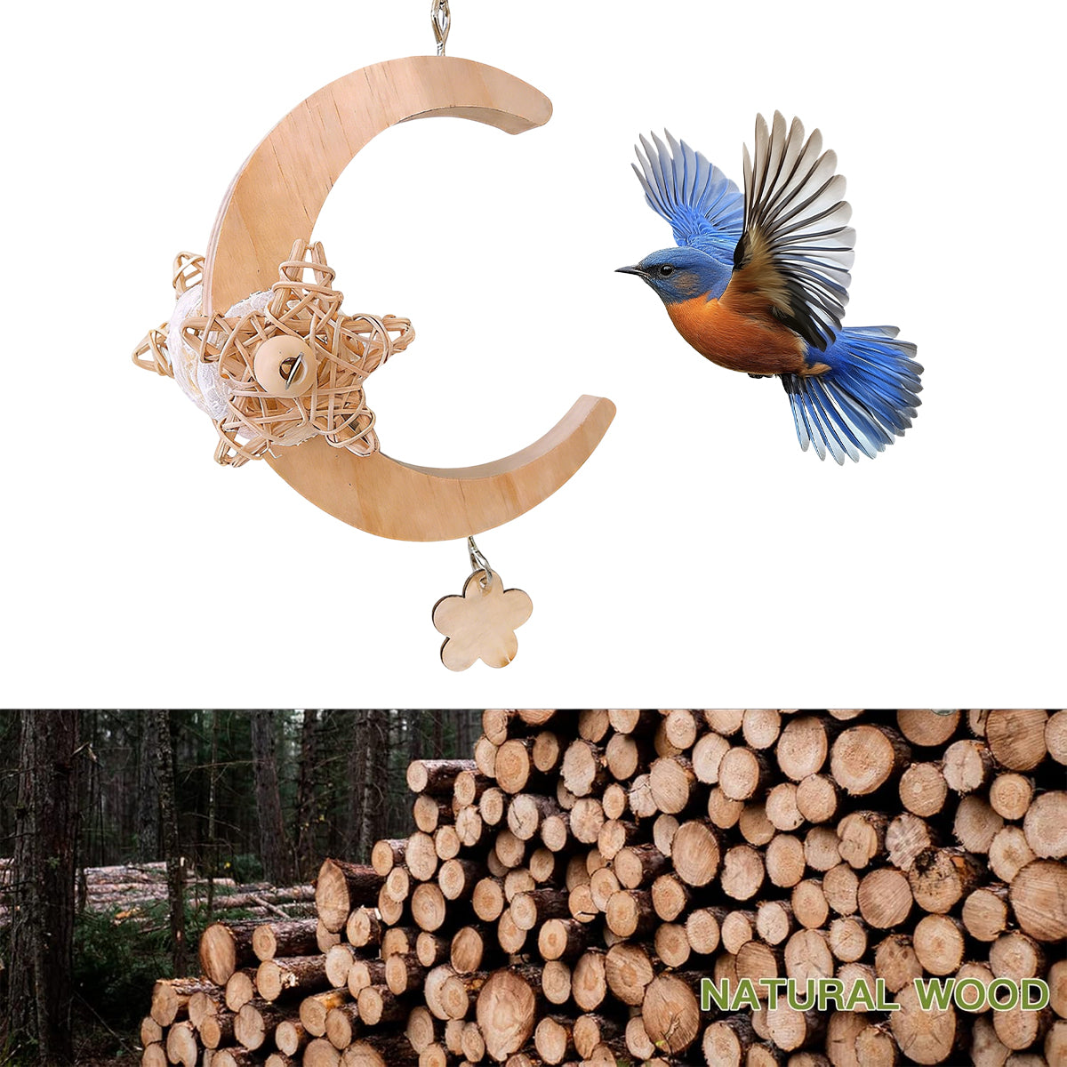 Parrot Moon Swing Wooden Bird Perch Toy