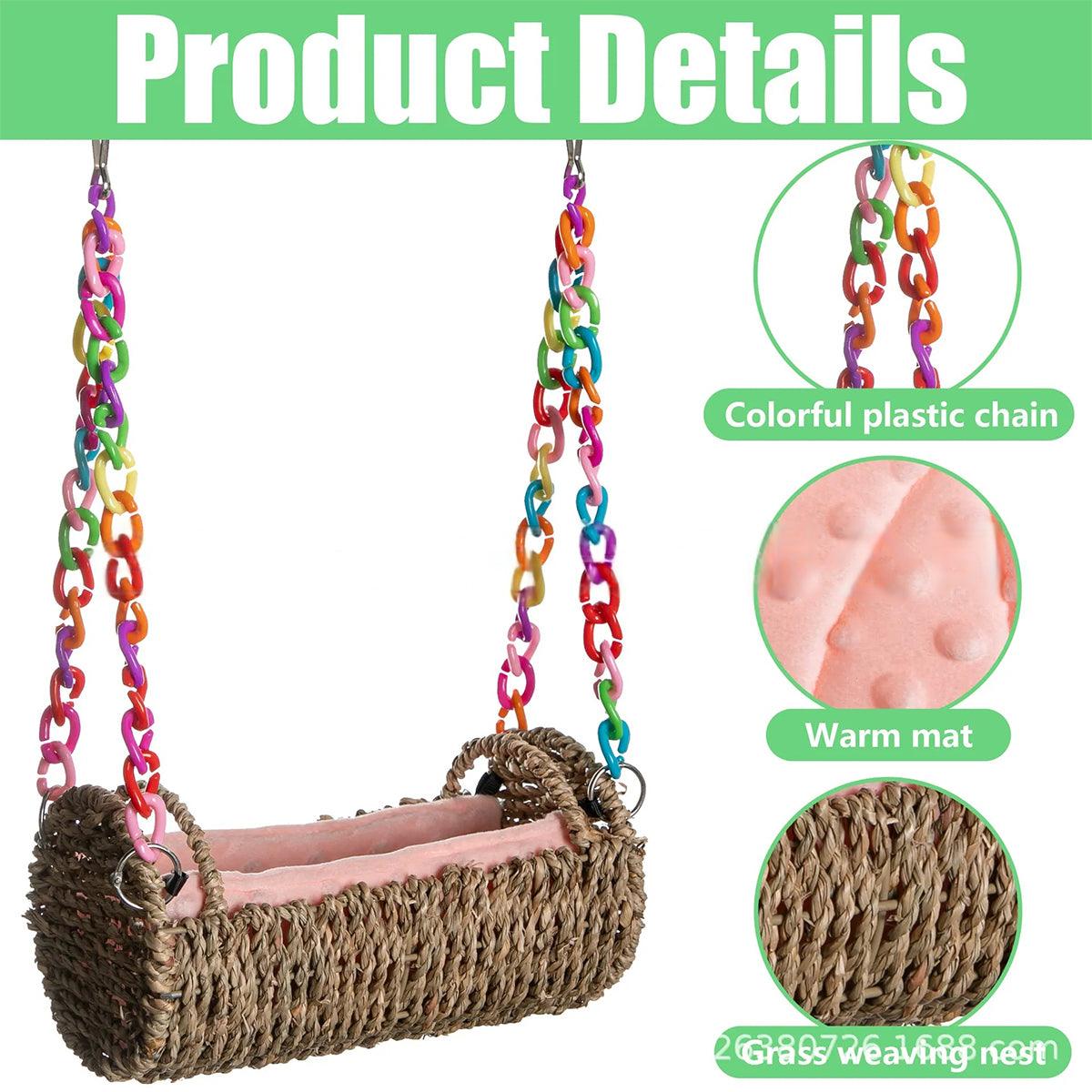 Multi-Season Bird Nest Comfortable Grass Weaving Nest with Cushion