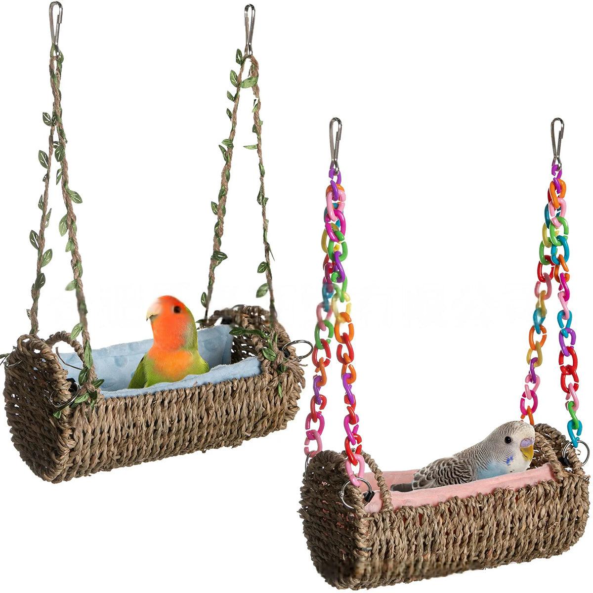 Multi-Season Bird Nest Comfortable Grass Weaving Nest with Cushion