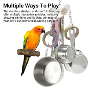 Stainless Steel Parrot Toy Bell & Colourful Paper Rings for Birds