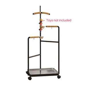 Floor Standing Parrot Bird Stand Multi Level Perch Training Stand with Wheels Stainless Steel Tray