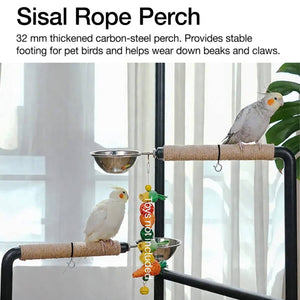 Floor Standing Parrot Bird Stand Multi Level Perch Training Stand with Wheels Stainless Steel Tray
