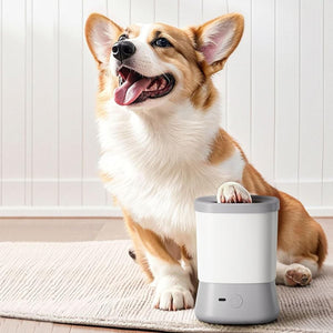 Grey Automatic Pet Paw Cleaner with Rotating Brush
