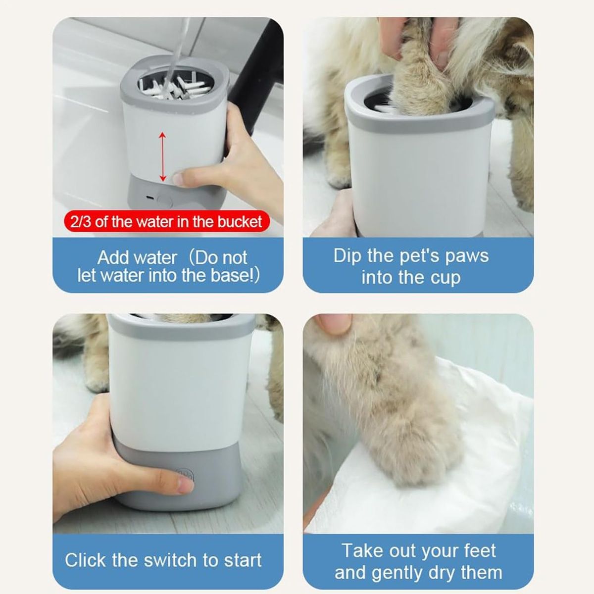 Grey Automatic Pet Paw Cleaner with Rotating Brush