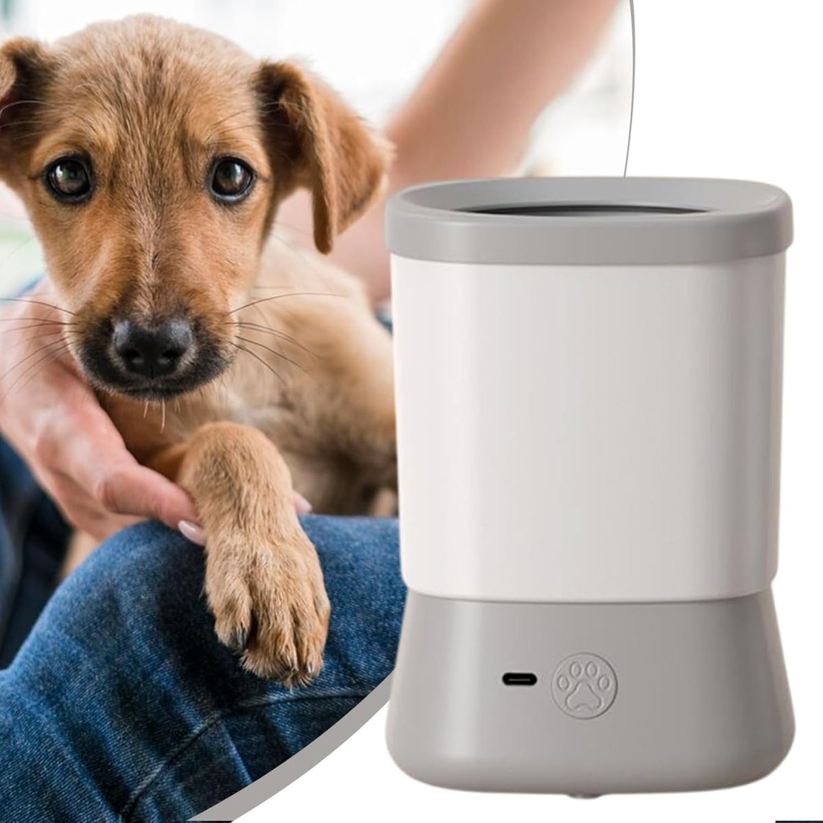 Grey Automatic Pet Paw Cleaner with Rotating Brush