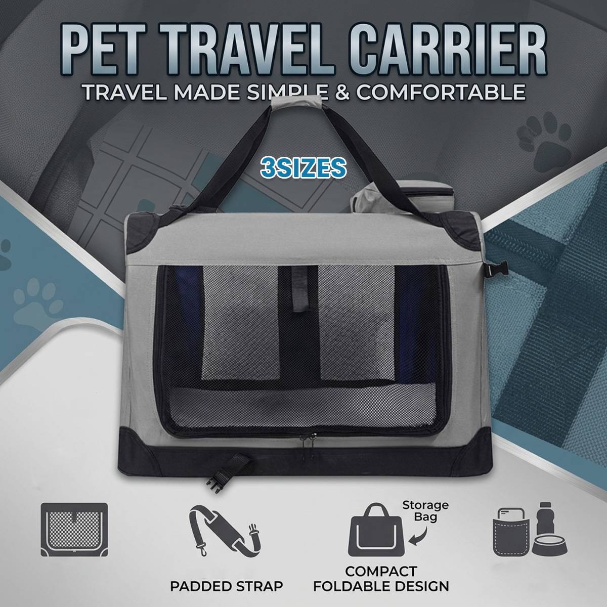 Car Dog Crate - Large Foldable Travel Kennel for Dogs