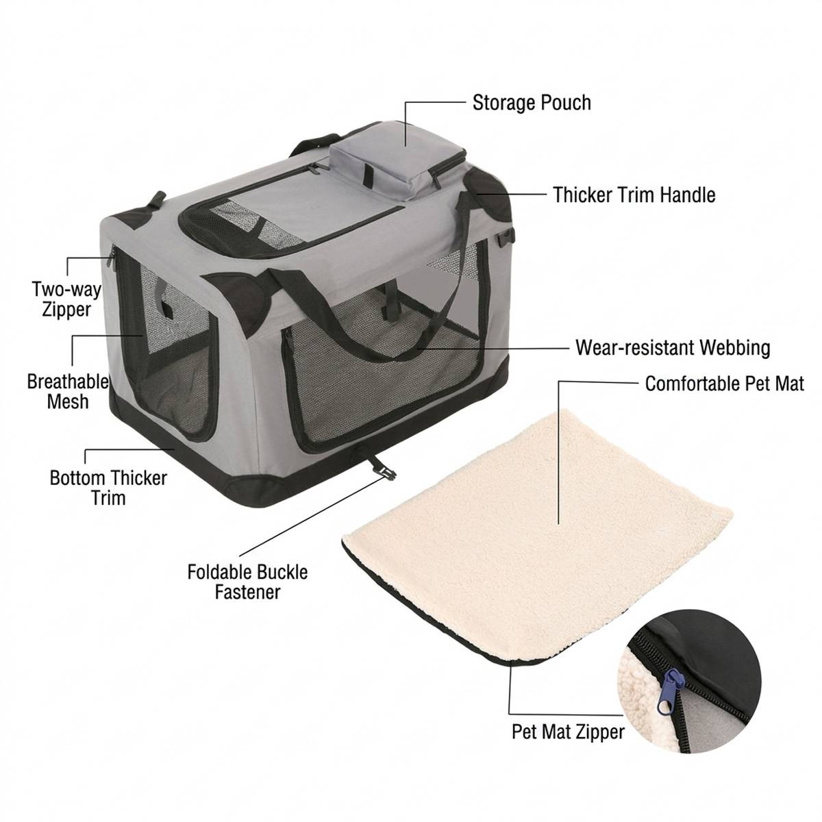 Car Dog Crate - Large Foldable Travel Kennel for Dogs