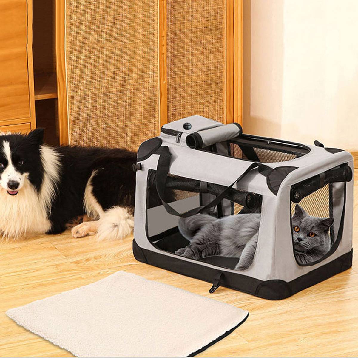 Car Dog Crate - Large Foldable Travel Kennel for Dogs