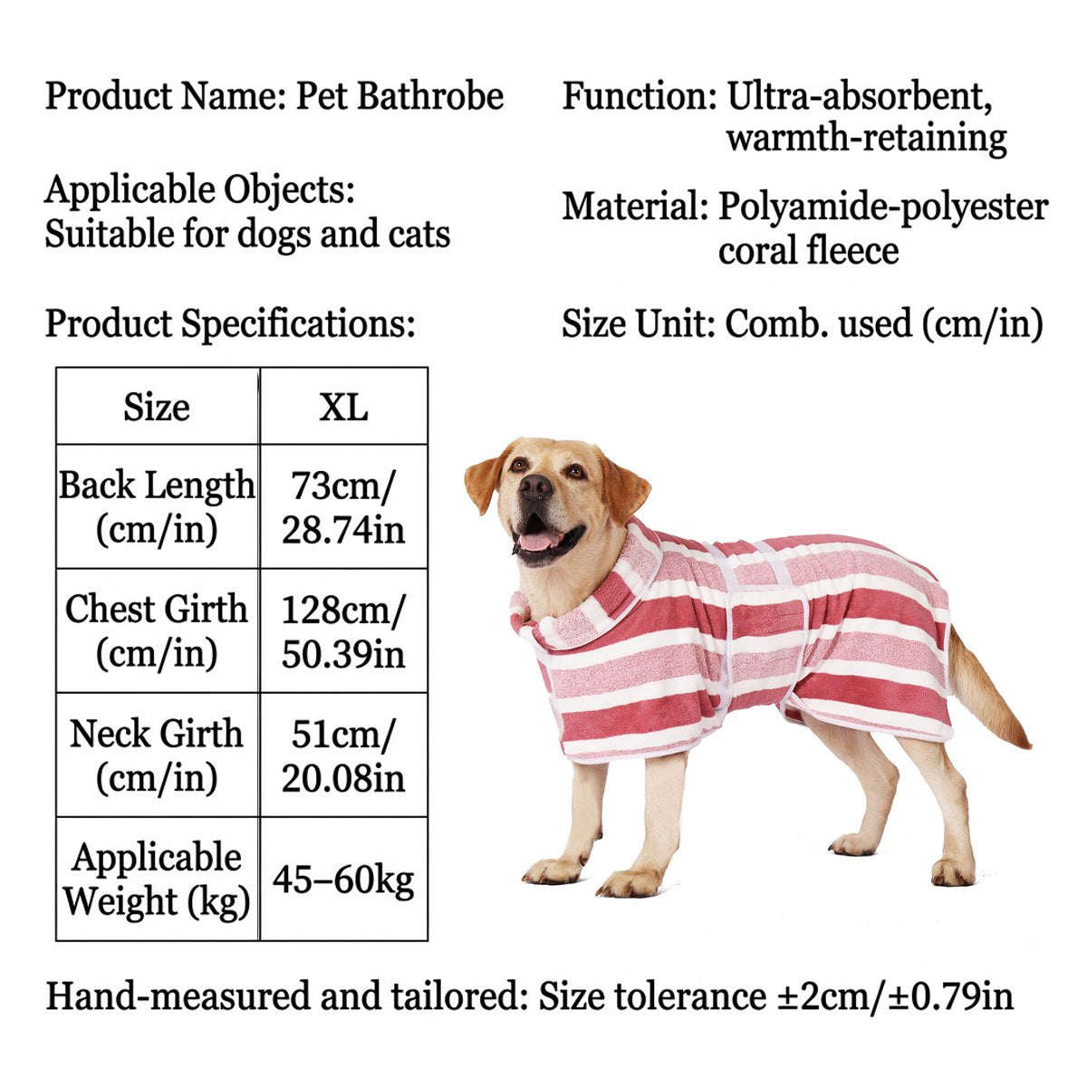 XL Quick-Drying Dog Bathrobe with Adjustable Band