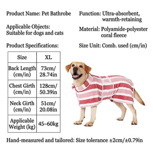XL Quick-Drying Dog Bathrobe with Adjustable Band