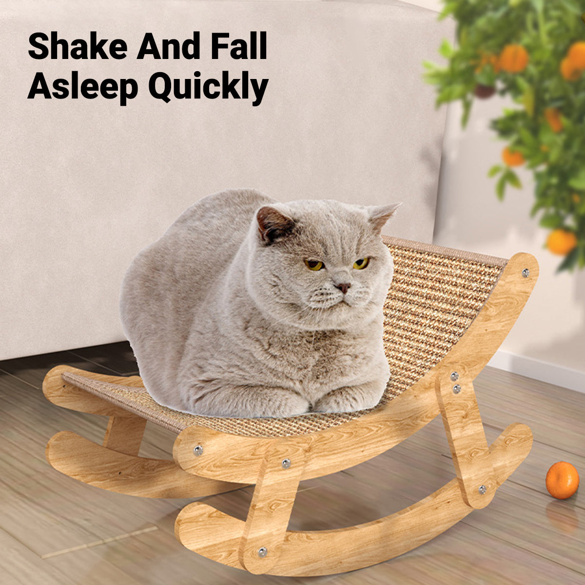 Sisal Cat Rocking Bed With Wooden Frame For Scratching And Napping