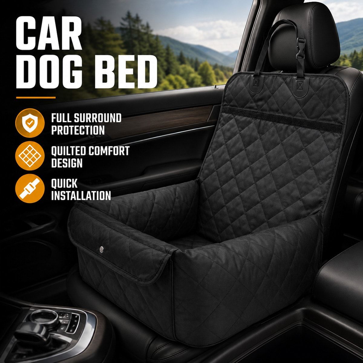 Black Quilted Dog Car Seat for Small Pets