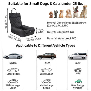 Black Quilted Dog Car Seat for Small Pets